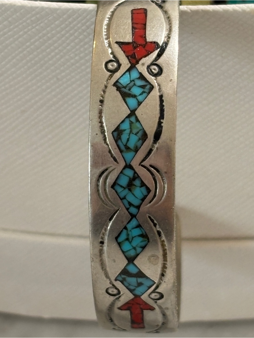 Sterling Silver Women’s Turquoise & Red Inlay Cuff Bracelet